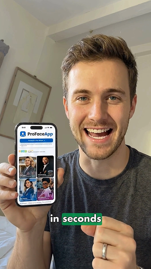 Man showing ProFaceApp results on his phone